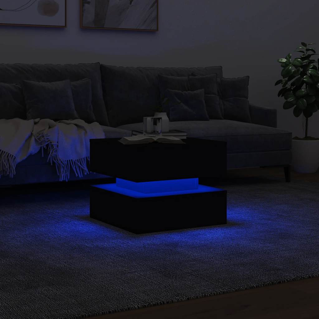 fekete dohányzóasztal LED-lámpákkal 50 x 50 x 40 cm