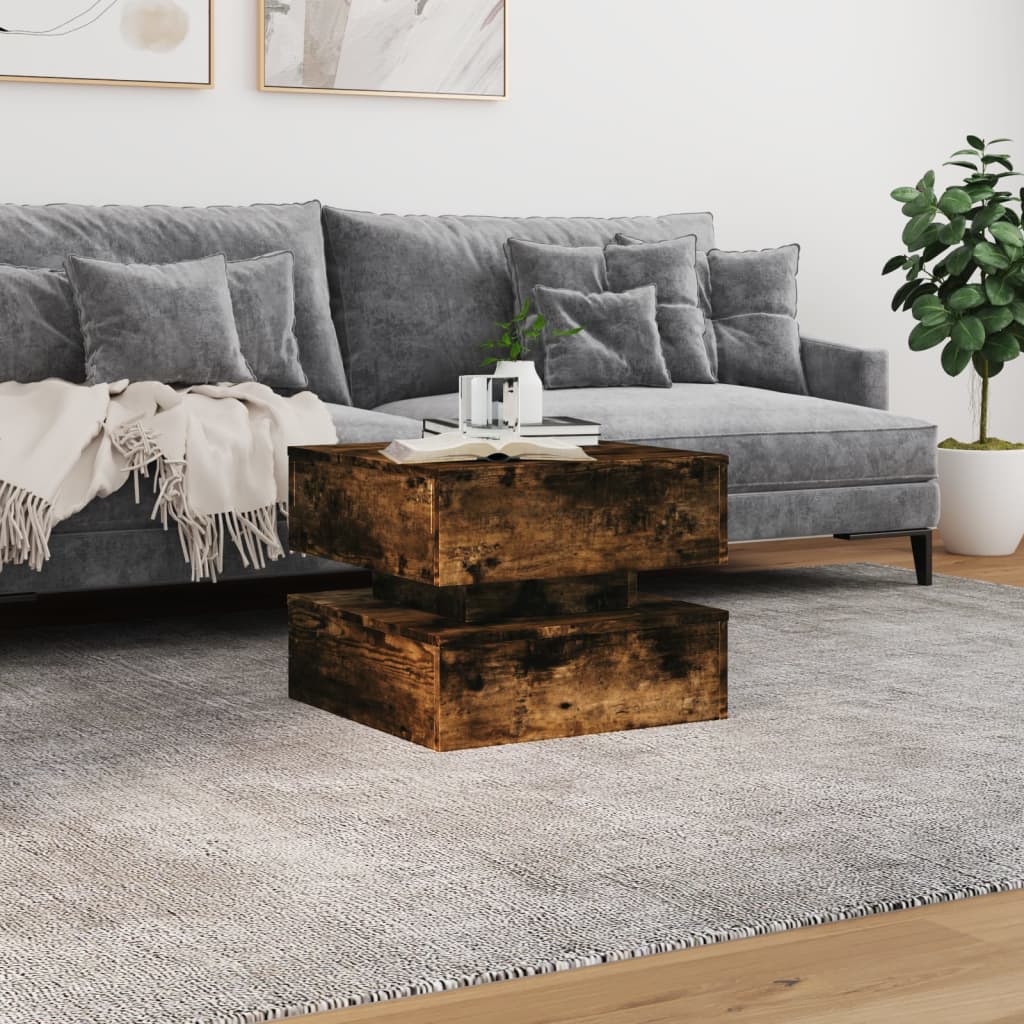 füstös tölgy színű dohányzóasztal LED-lámpákkal 50 x 50 x 40 cm