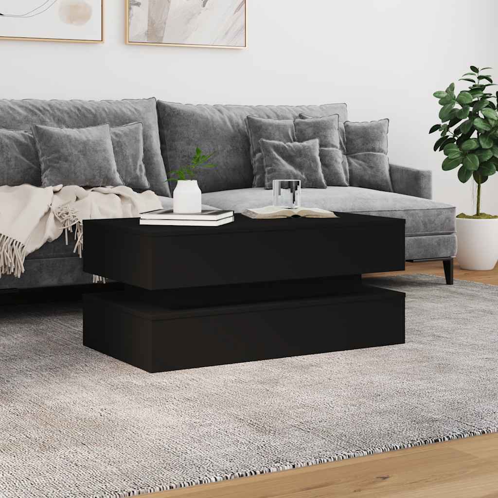 fekete dohányzóasztal LED-lámpákkal 90x50x40 cm
