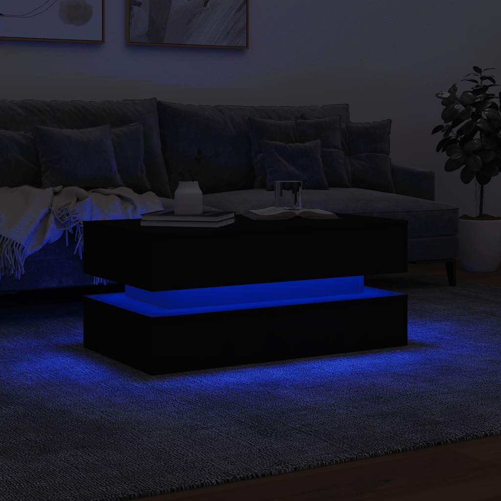fekete dohányzóasztal LED-lámpákkal 90x50x40 cm