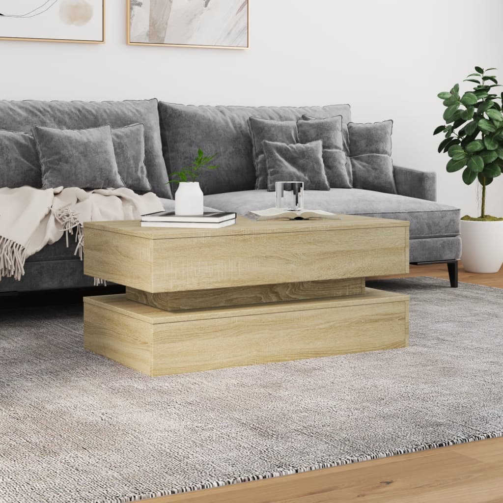 sonoma tölgy színű dohányzóasztal LED-lámpákkal 90x50x40 cm