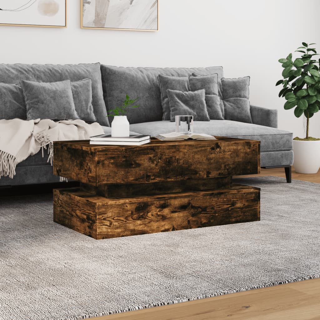 füstös tölgy színű dohányzóasztal LED-lámpákkal 90x50x40 cm