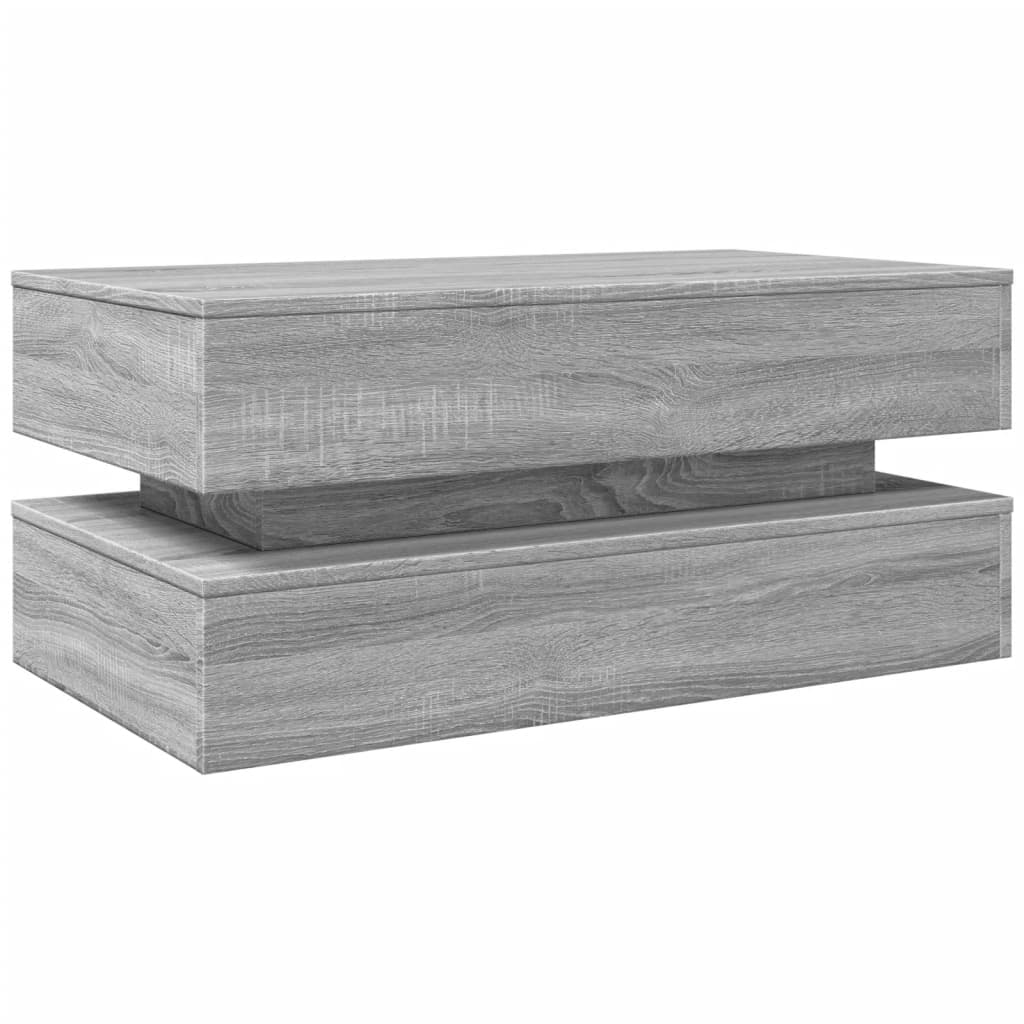 szürke sonoma színű dohányzóasztal LED-lámpákkal 90x50x40 cm