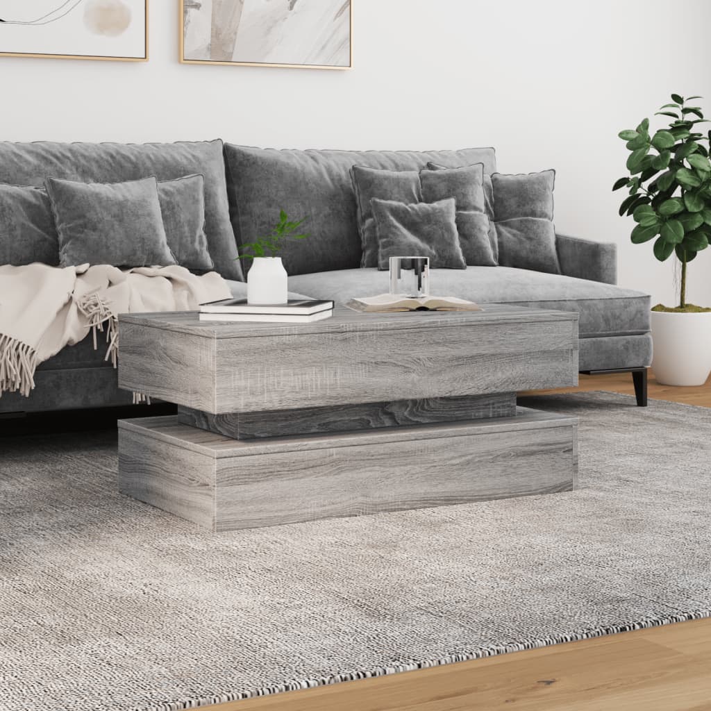 szürke sonoma színű dohányzóasztal LED-lámpákkal 90x50x40 cm