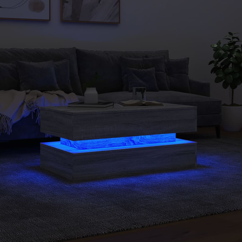 szürke sonoma színű dohányzóasztal LED-lámpákkal 90x50x40 cm