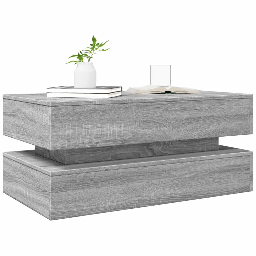 szürke sonoma színű dohányzóasztal LED-lámpákkal 90x50x40 cm