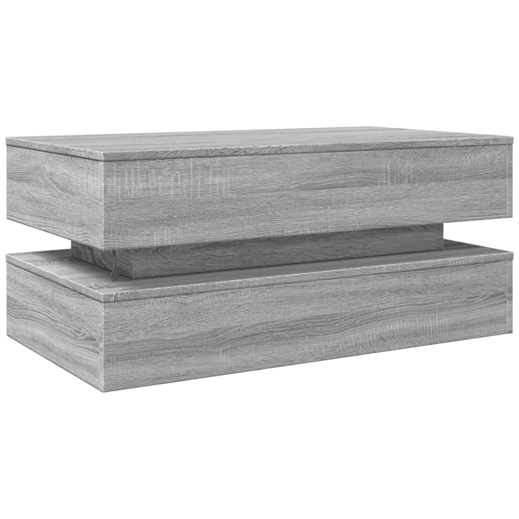 szürke sonoma színű dohányzóasztal LED-lámpákkal 90x50x40 cm