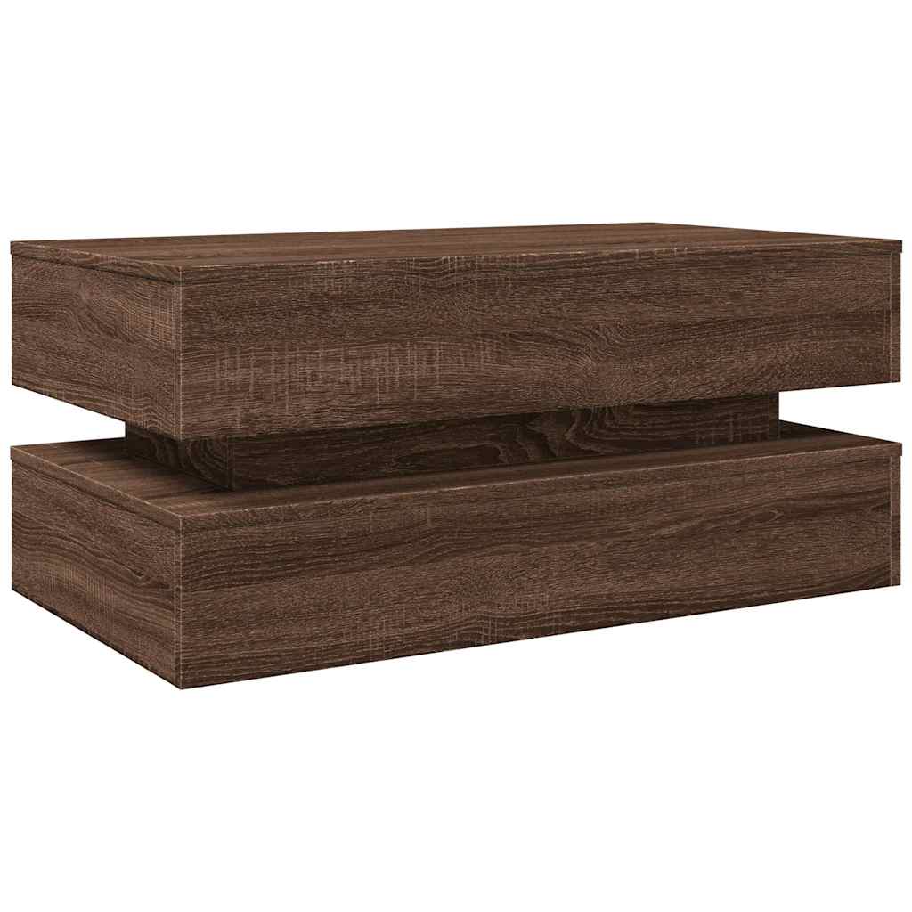 barna tölgyszínű dohányzóasztal LED-lámpákkal 90x50x40 cm