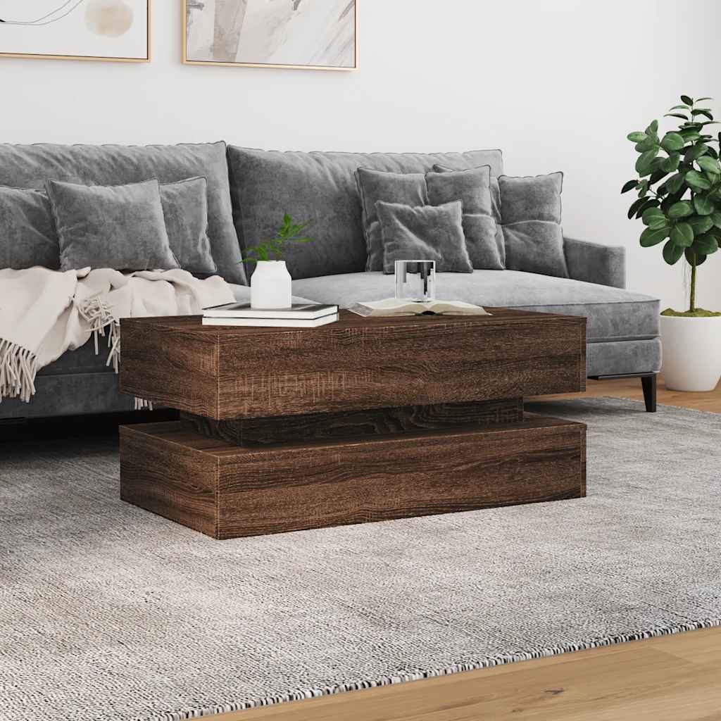 barna tölgyszínű dohányzóasztal LED-lámpákkal 90x50x40 cm