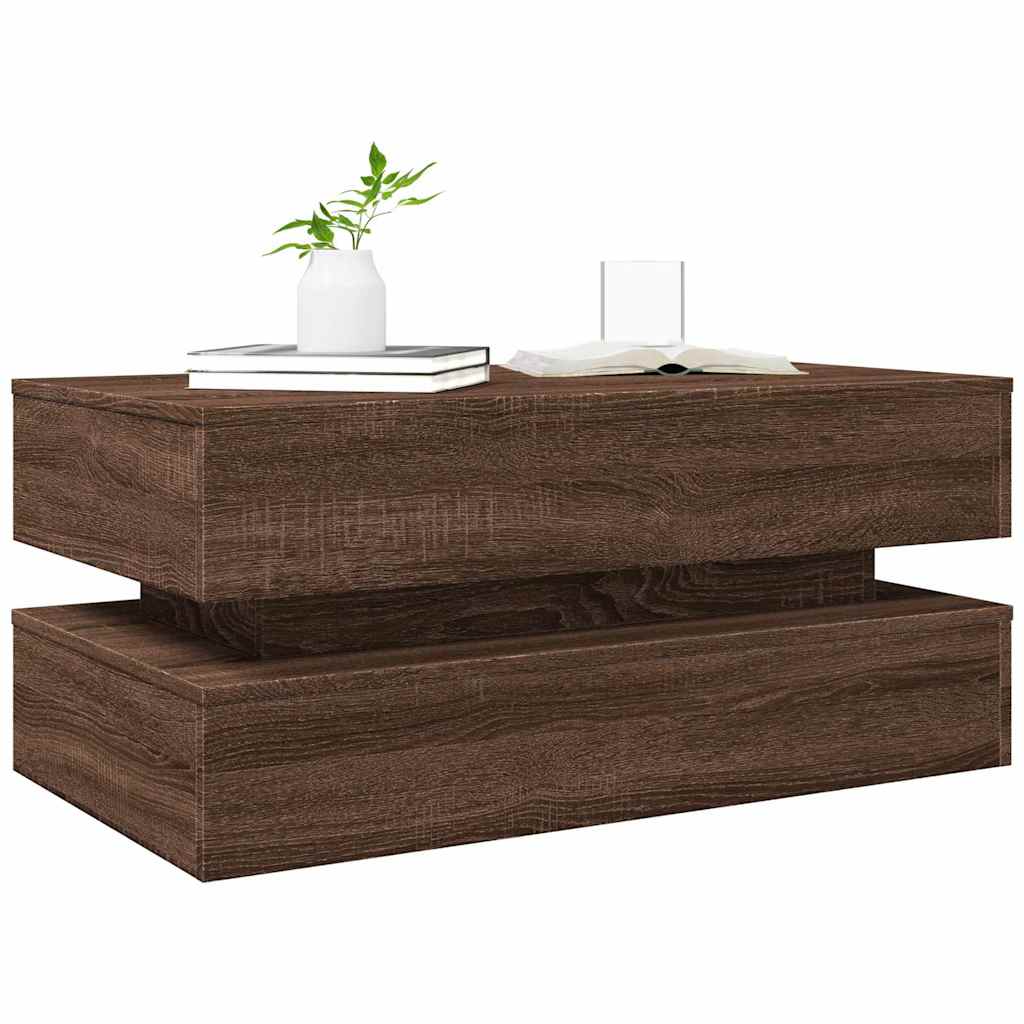 barna tölgyszínű dohányzóasztal LED-lámpákkal 90x50x40 cm