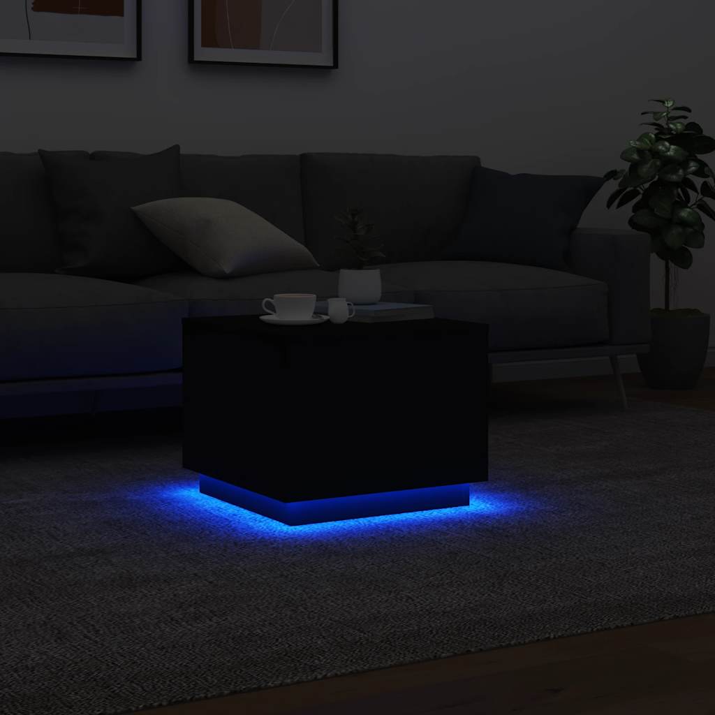 fekete dohányzóasztal LED-lámpákkal 50 x 50 x 40 cm