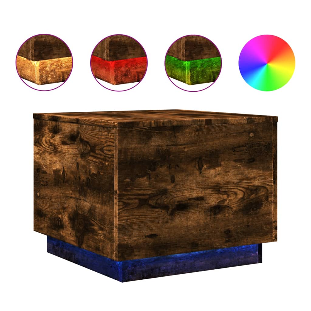 füstös tölgy színű dohányzóasztal LED-lámpákkal 50 x 50 x 40 cm