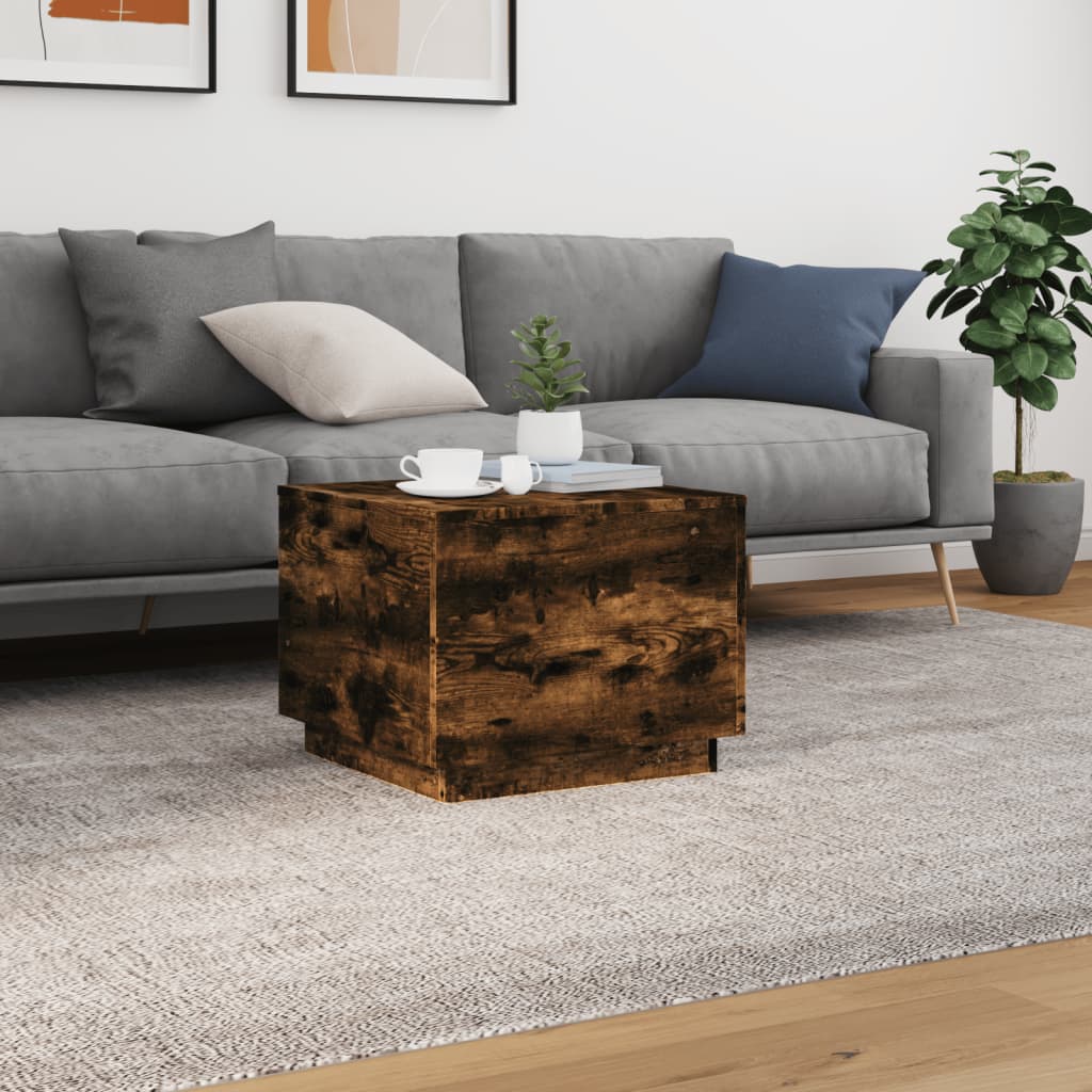 füstös tölgy színű dohányzóasztal LED-lámpákkal 50 x 50 x 40 cm