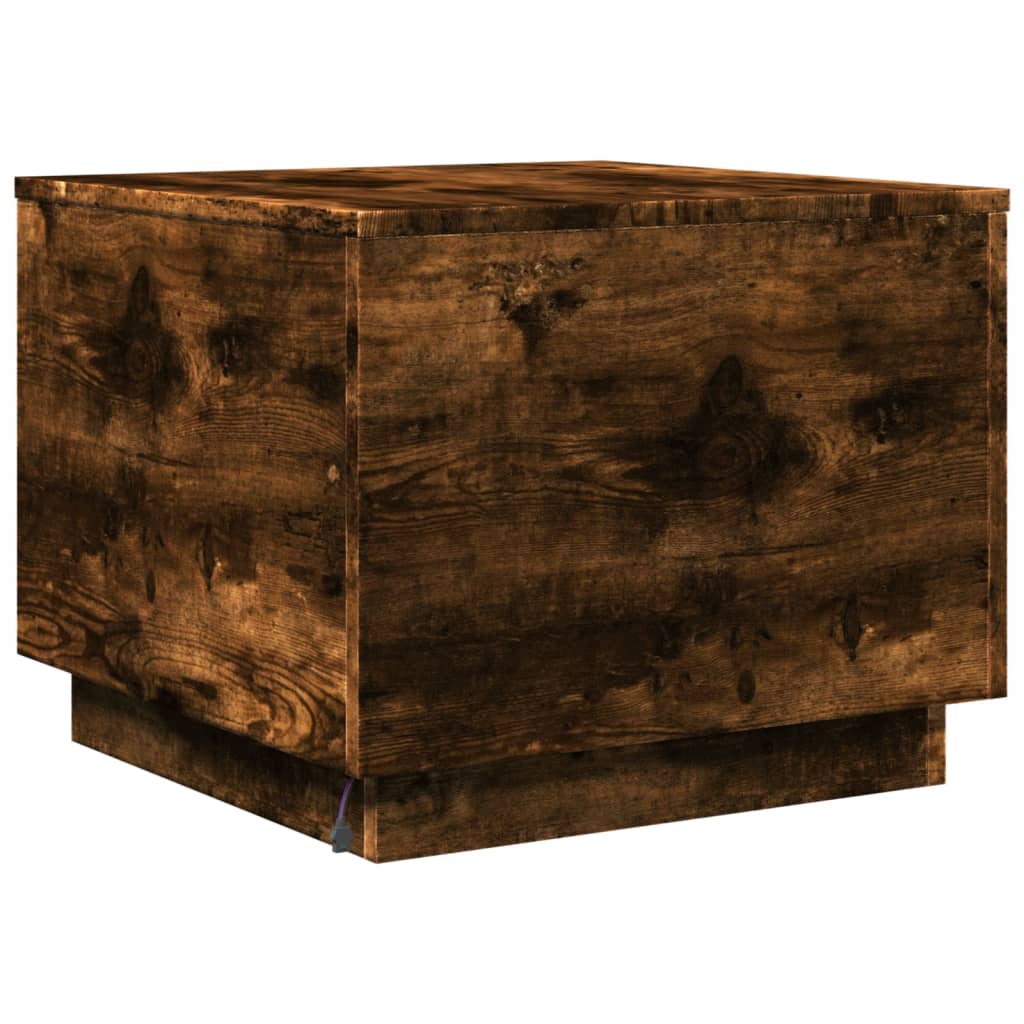 füstös tölgy színű dohányzóasztal LED-lámpákkal 50 x 50 x 40 cm