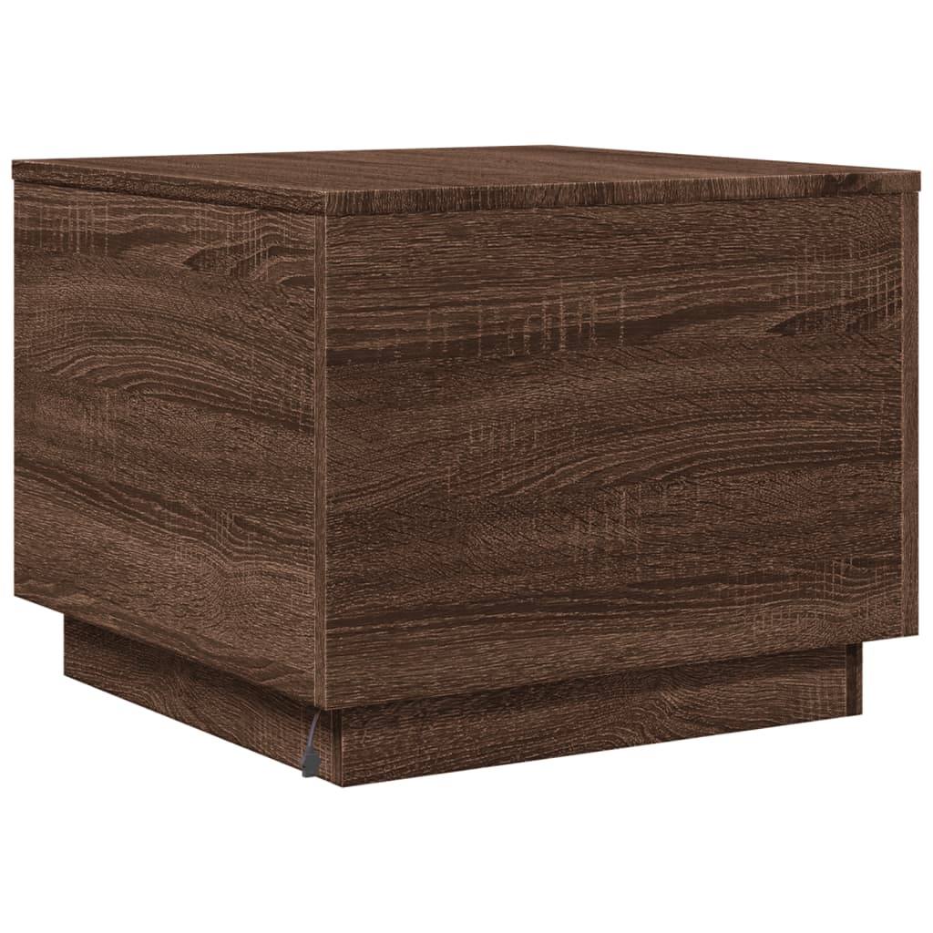 barna tölgyszínű dohányzóasztal LED-lámpákkal 50 x 50 x 40 cm