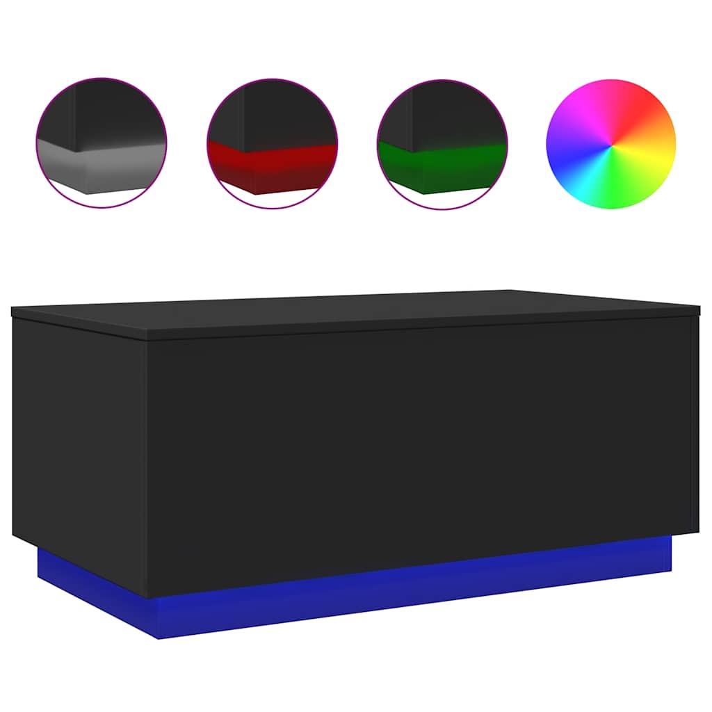 fekete dohányzóasztal LED-lámpákkal 90x50x40 cm