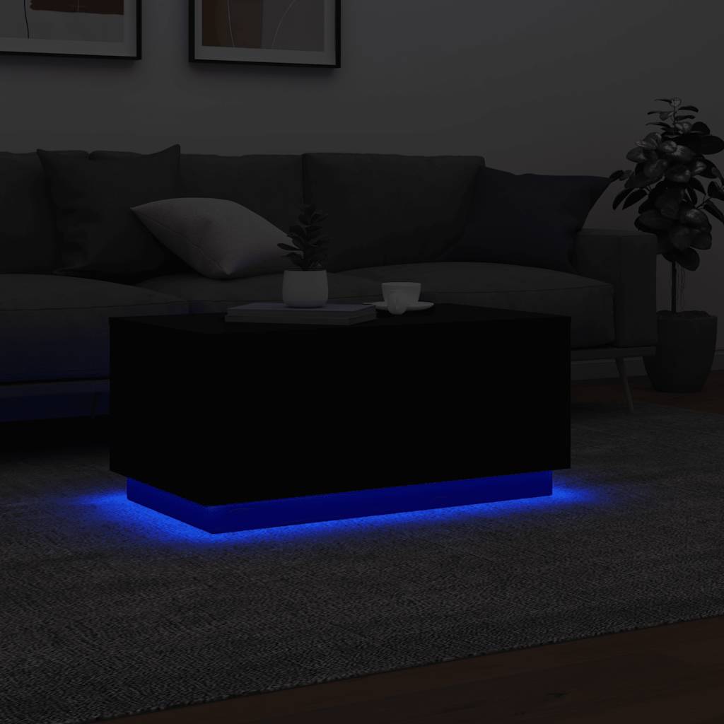 fekete dohányzóasztal LED-lámpákkal 90x50x40 cm