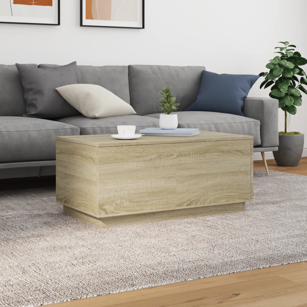 sonoma tölgy színű dohányzóasztal LED-lámpákkal 90x50x40 cm