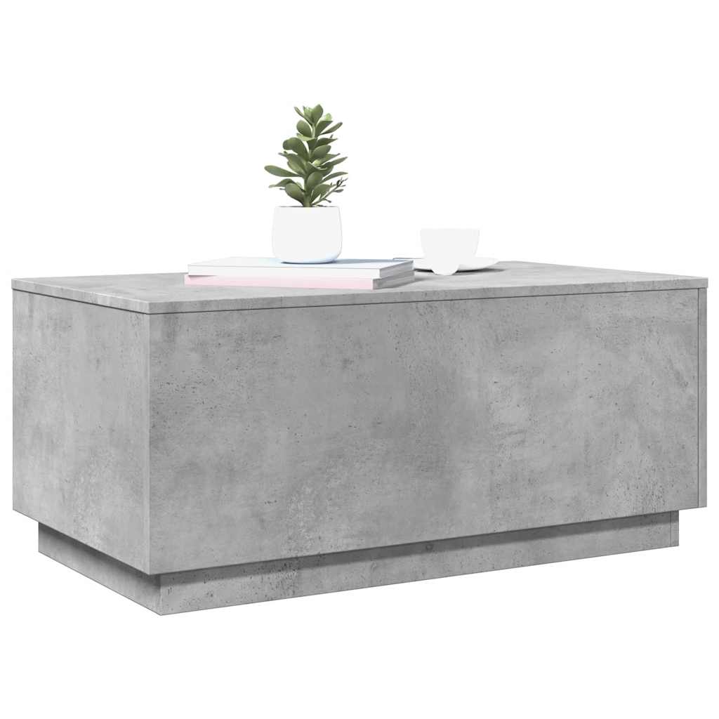 betonszürke dohányzóasztal LED-lámpákkal 90x50x40 cm