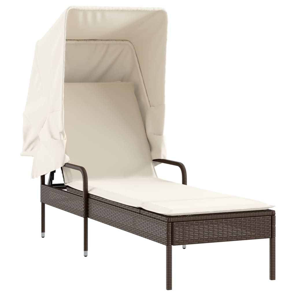 barna polyrattan napozóágy tetővel