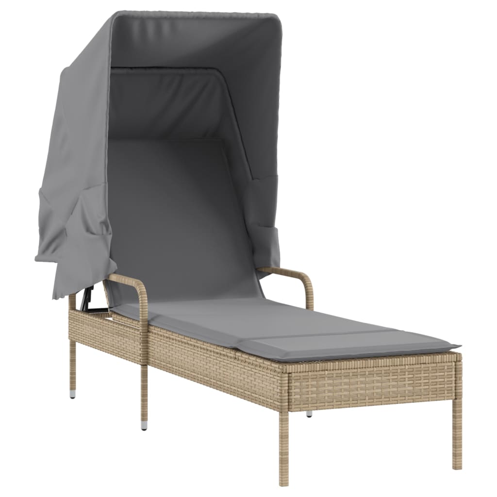 bézs polyrattan napozóágy tetővel