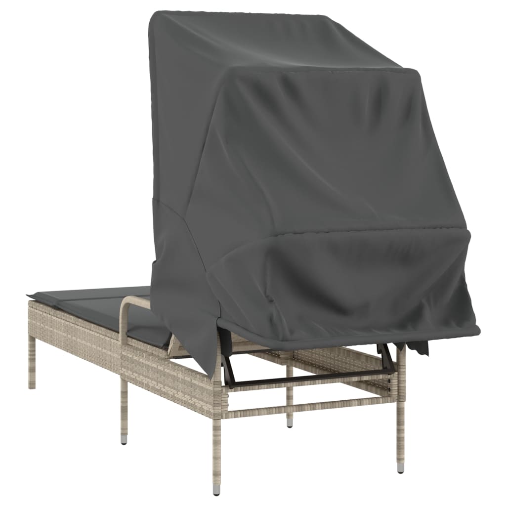 világosszürke polyrattan napozóágy tetővel