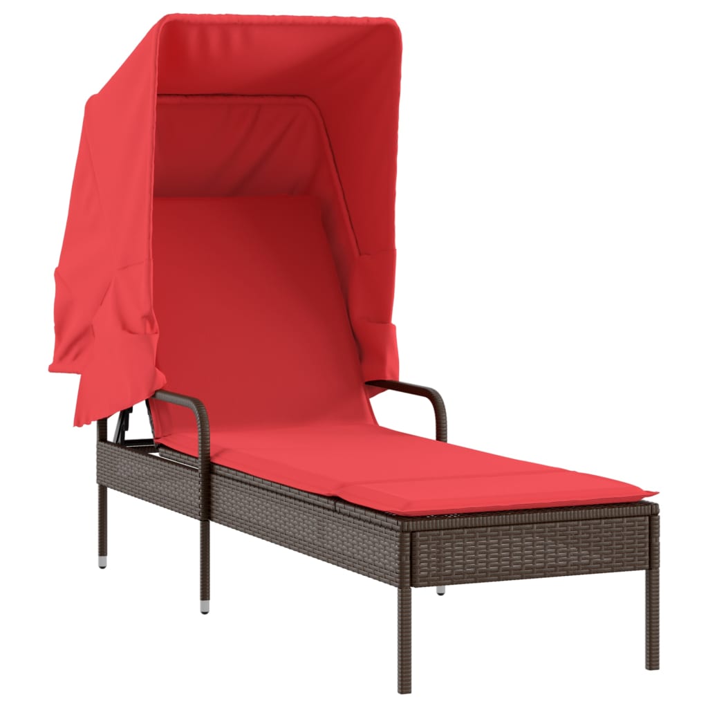 barna polyrattan napozóágy ponyvával