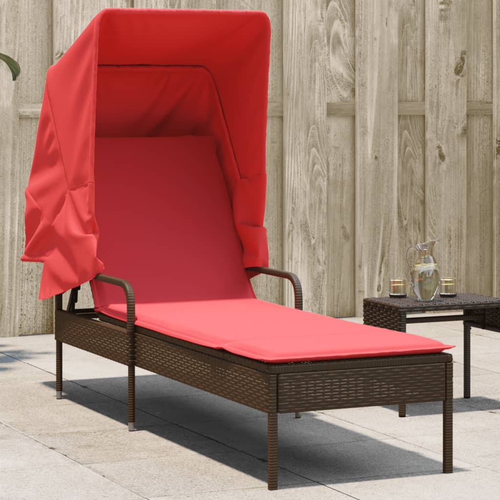 barna polyrattan napozóágy ponyvával
