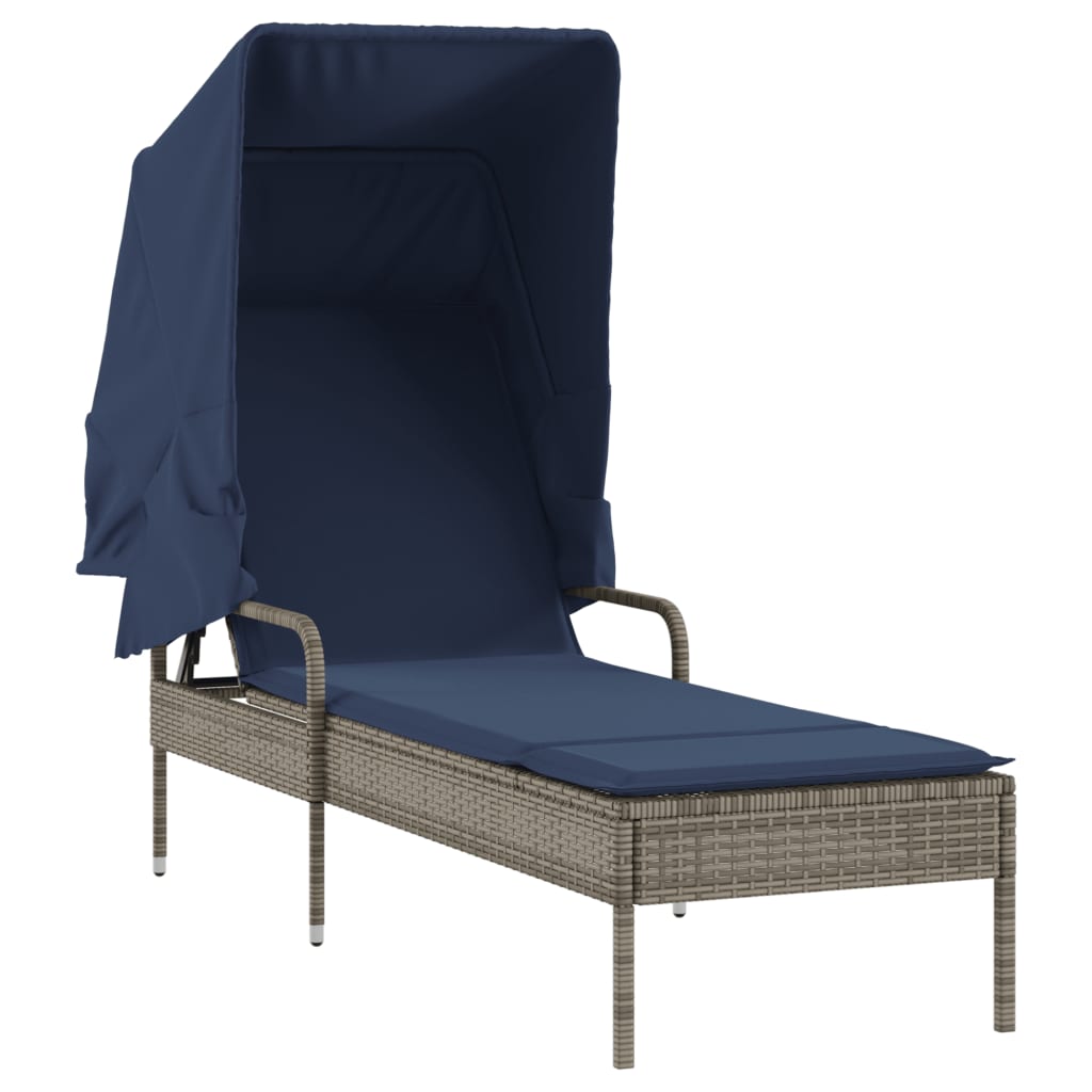 szürke polyrattan napozóágy ponyvával