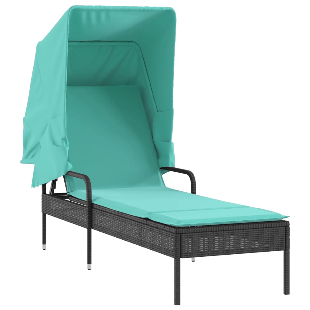 fekete polyrattan napozóágy ponyvával