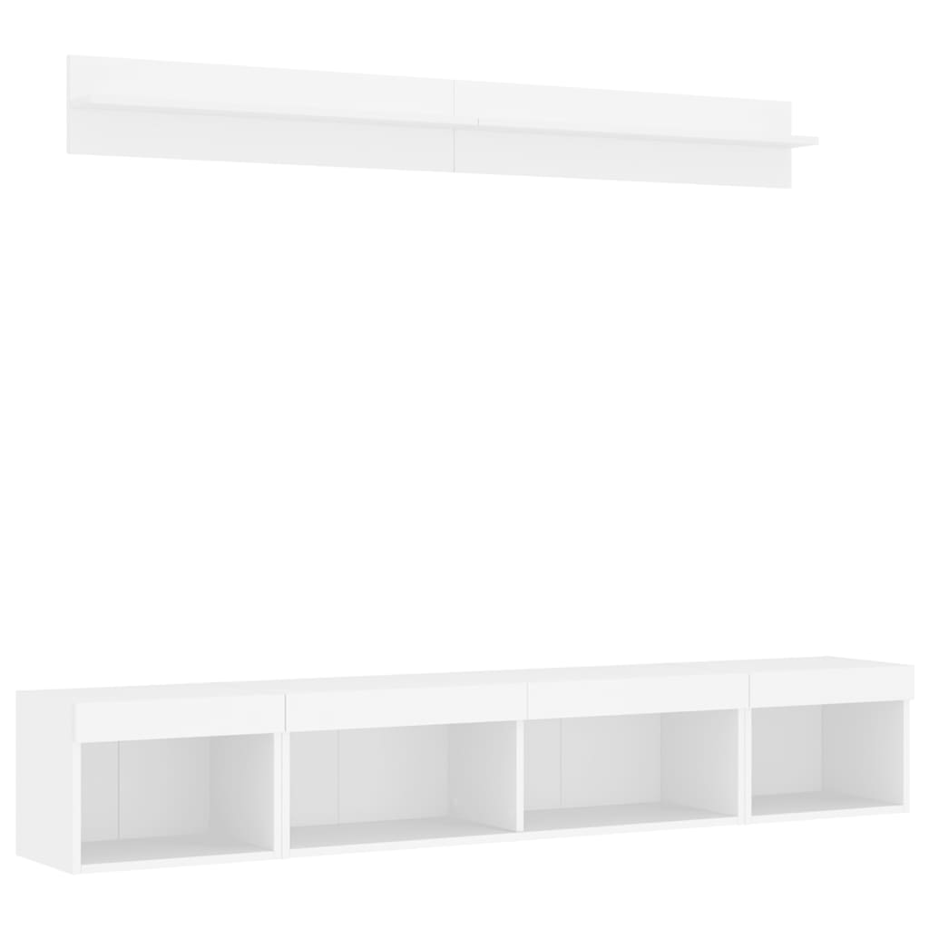 5 darab fehér szerelt fa fali TV-bútor LED-del