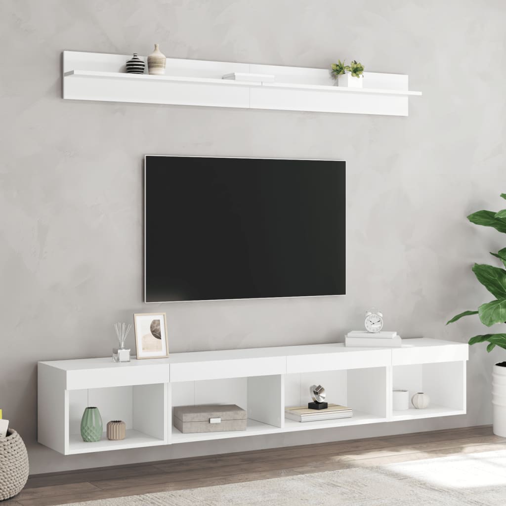 5 darab fehér szerelt fa fali TV-bútor LED-del