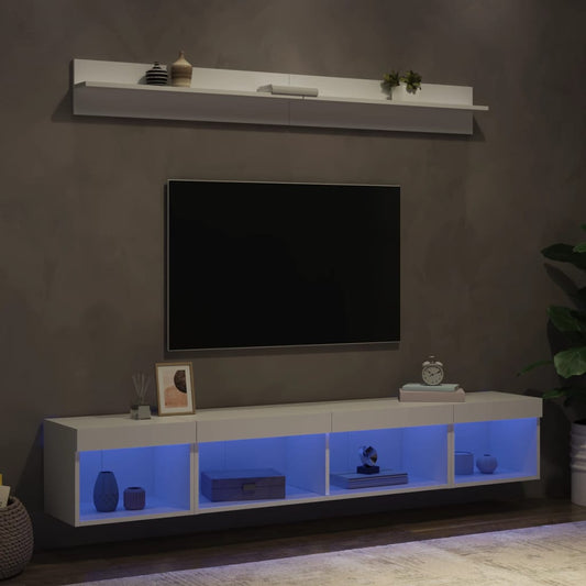5 darab fehér szerelt fa fali TV-bútor LED-del