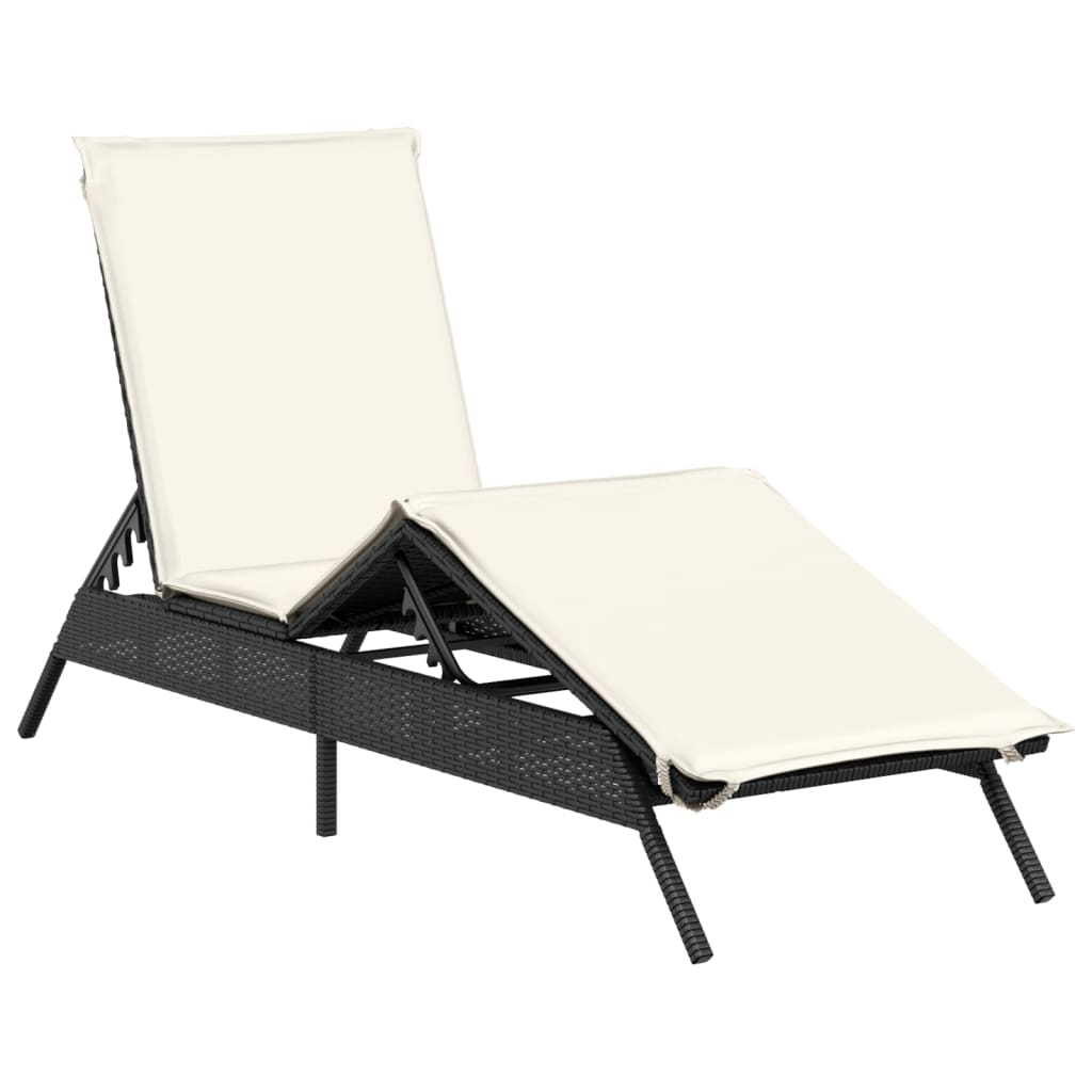 fekete polyrattan napozóágy párnával