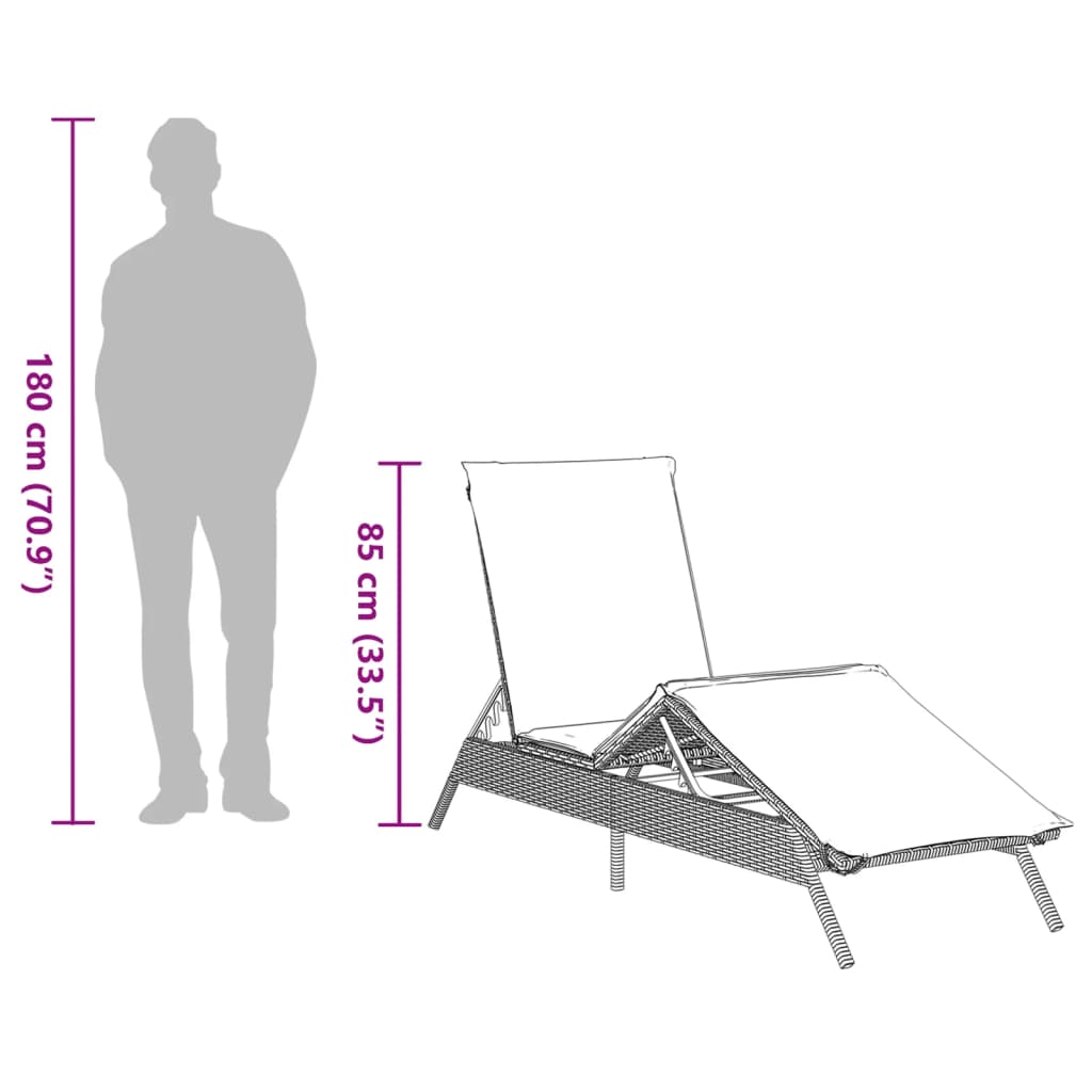 fekete polyrattan napozóágy párnával