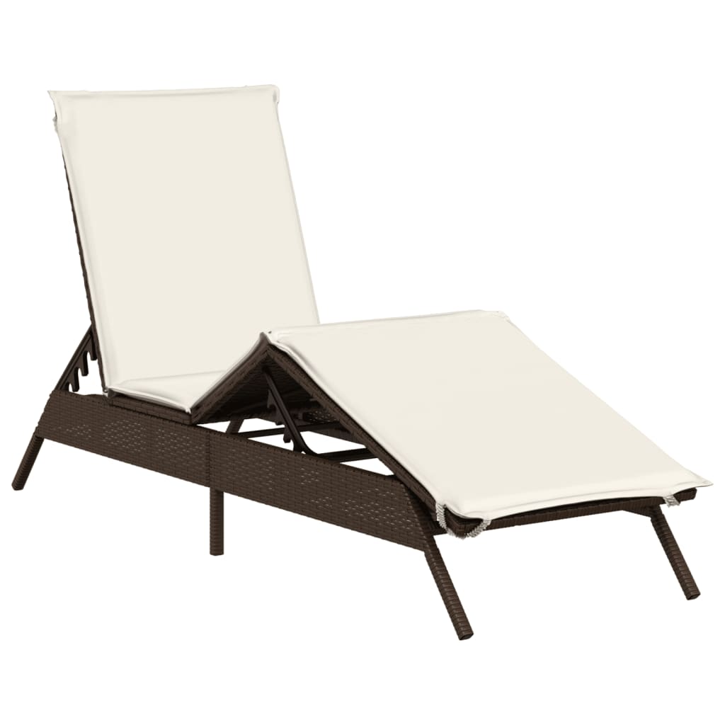 barna polyrattan napozóágy párnával