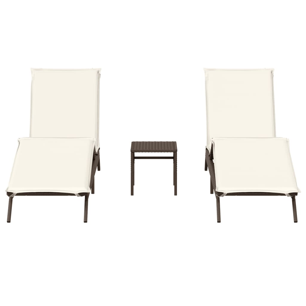 2 db barna polyrattan napozóágy asztallal