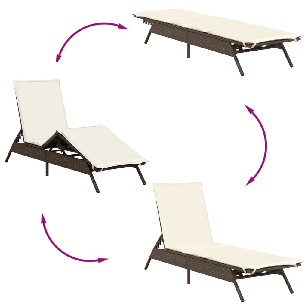 2 db barna polyrattan napozóágy asztallal