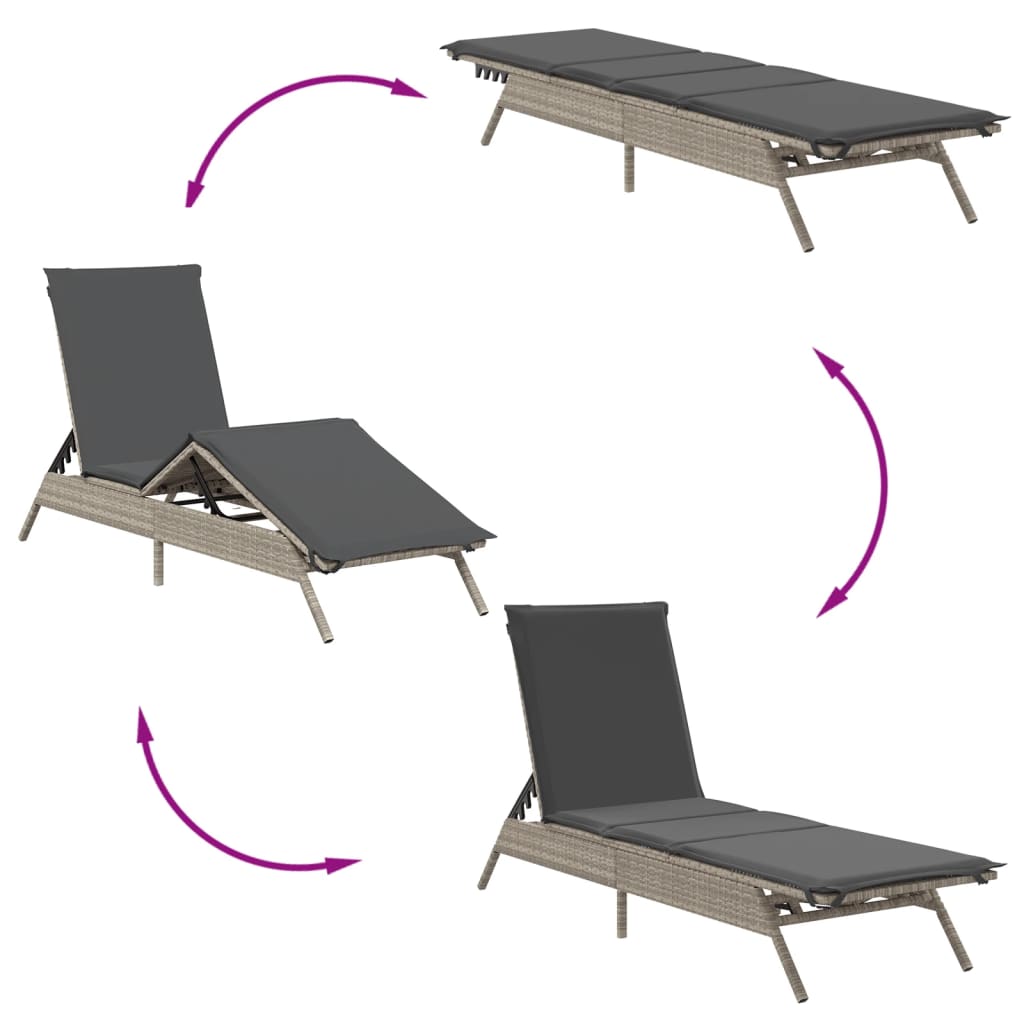 2 db világosszürke polyrattan napozóágy asztallal
