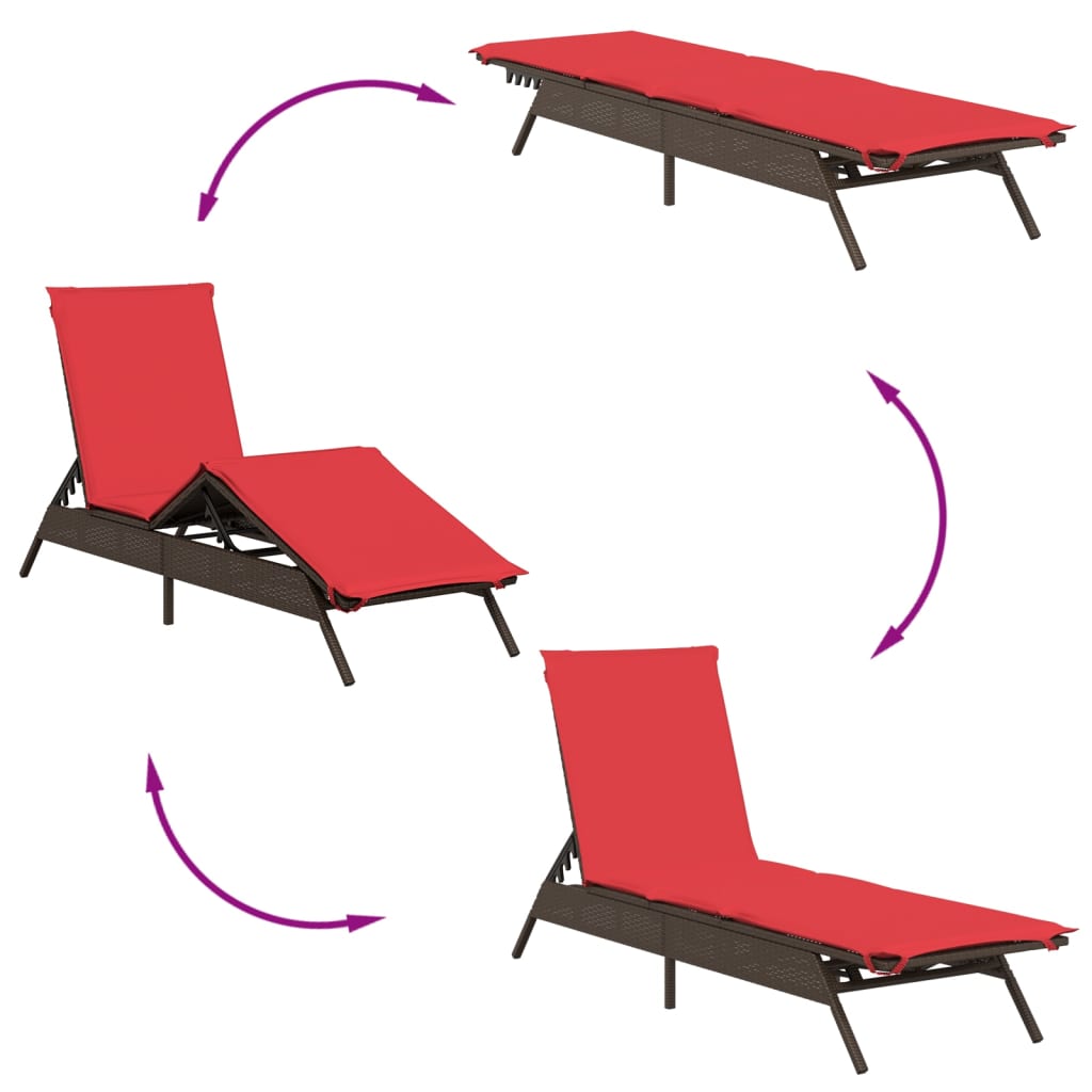 2 db barna polyrattan napozóágy asztallal