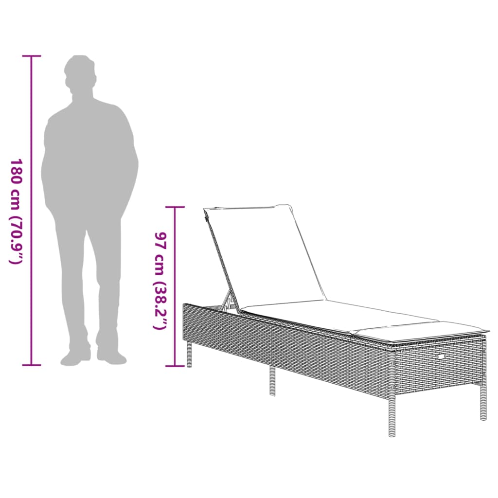 barna polyrattan napozóágy párnával