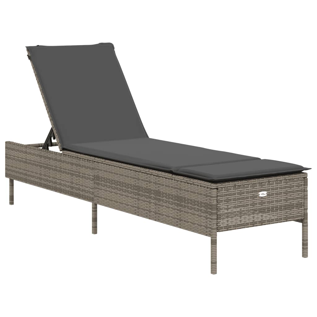 szürke polyrattan napozóágy párnával