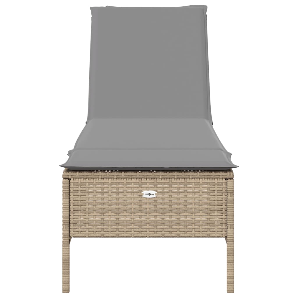 bézs polyrattan napozóágy párnával