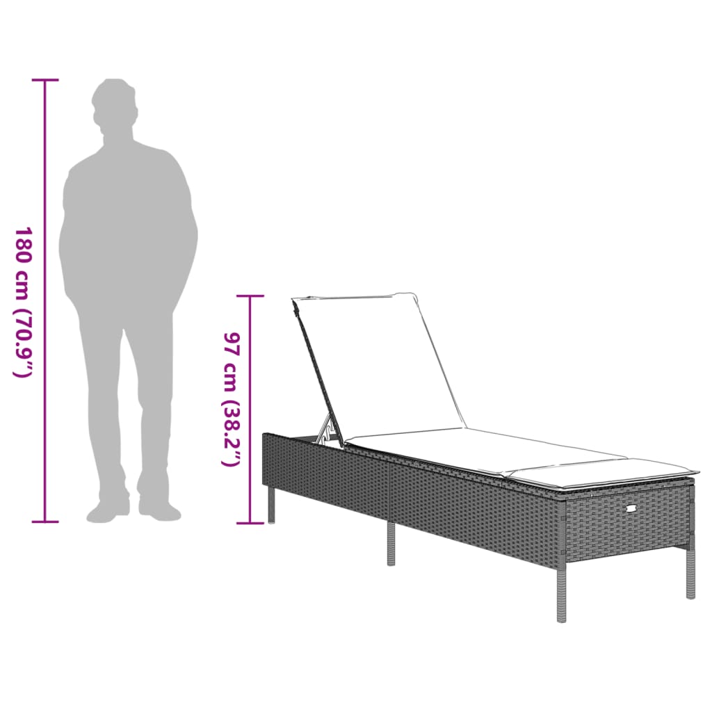 világosszürke polyrattan napozóágy párnával