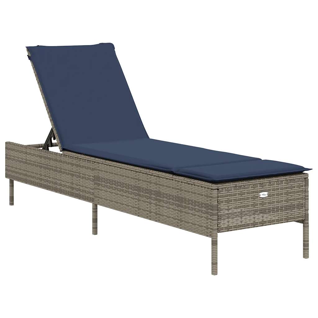 szürke polyrattan napozóágy párnával