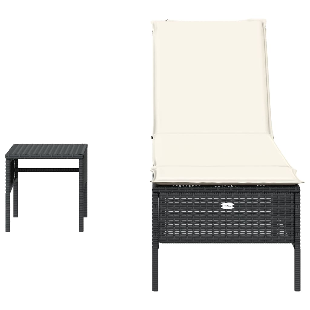 fekete polyrattan napozóágy asztallal és párnával