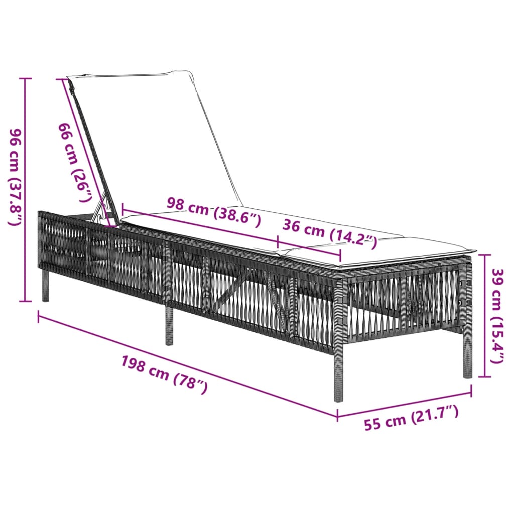 világosszürke polyrattan napozóágy párnával