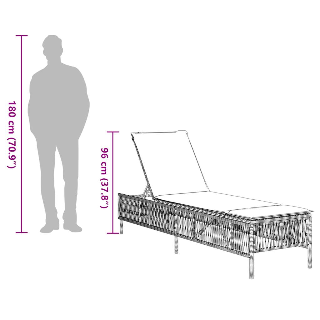 barna polyrattan napozóágy párnával