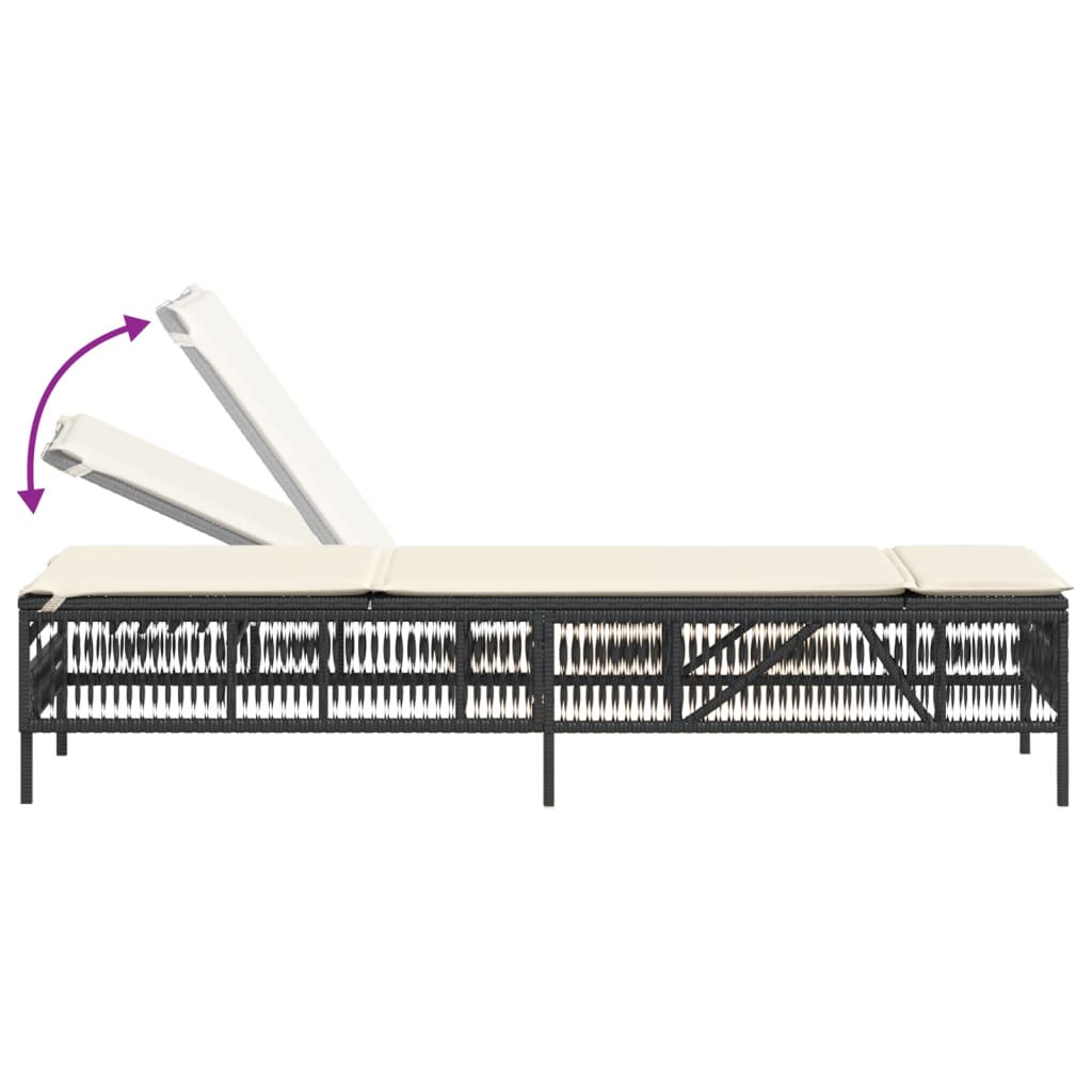 2 db fekete polyrattan napozóágy asztallal
