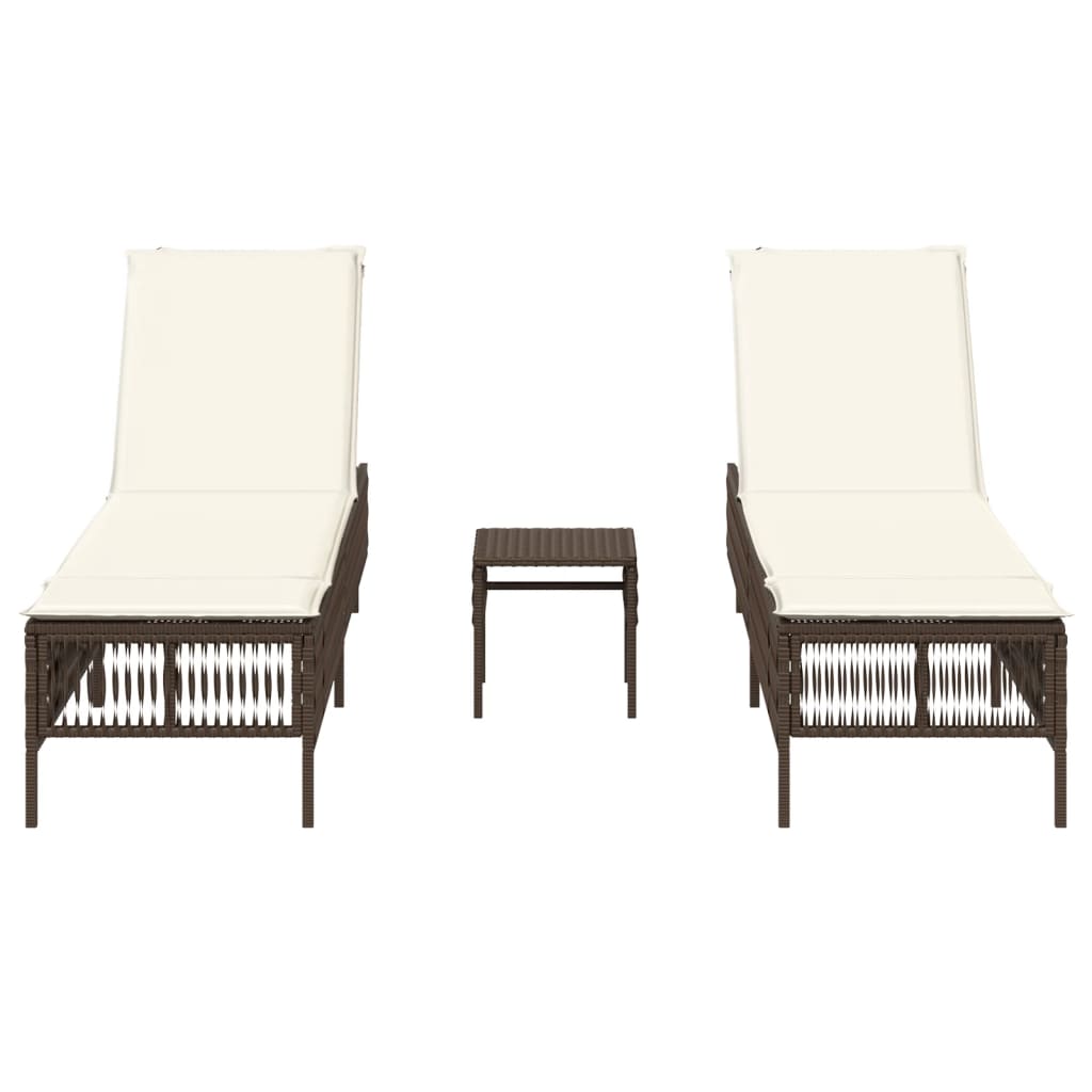 2 db barna polyrattan napozóágy asztallal